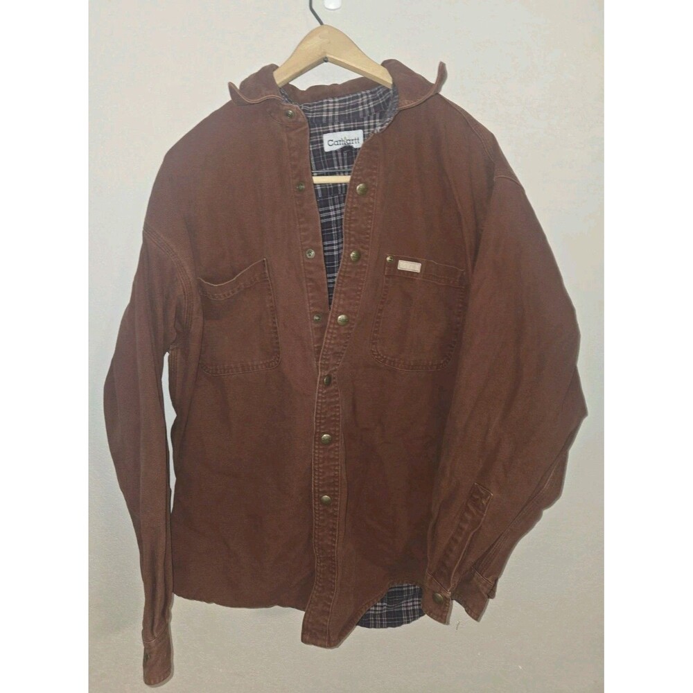 Carhartt Canvas Shirt Mens Sz Large Red Flannel Lined S96 CLY Workwear Shacket